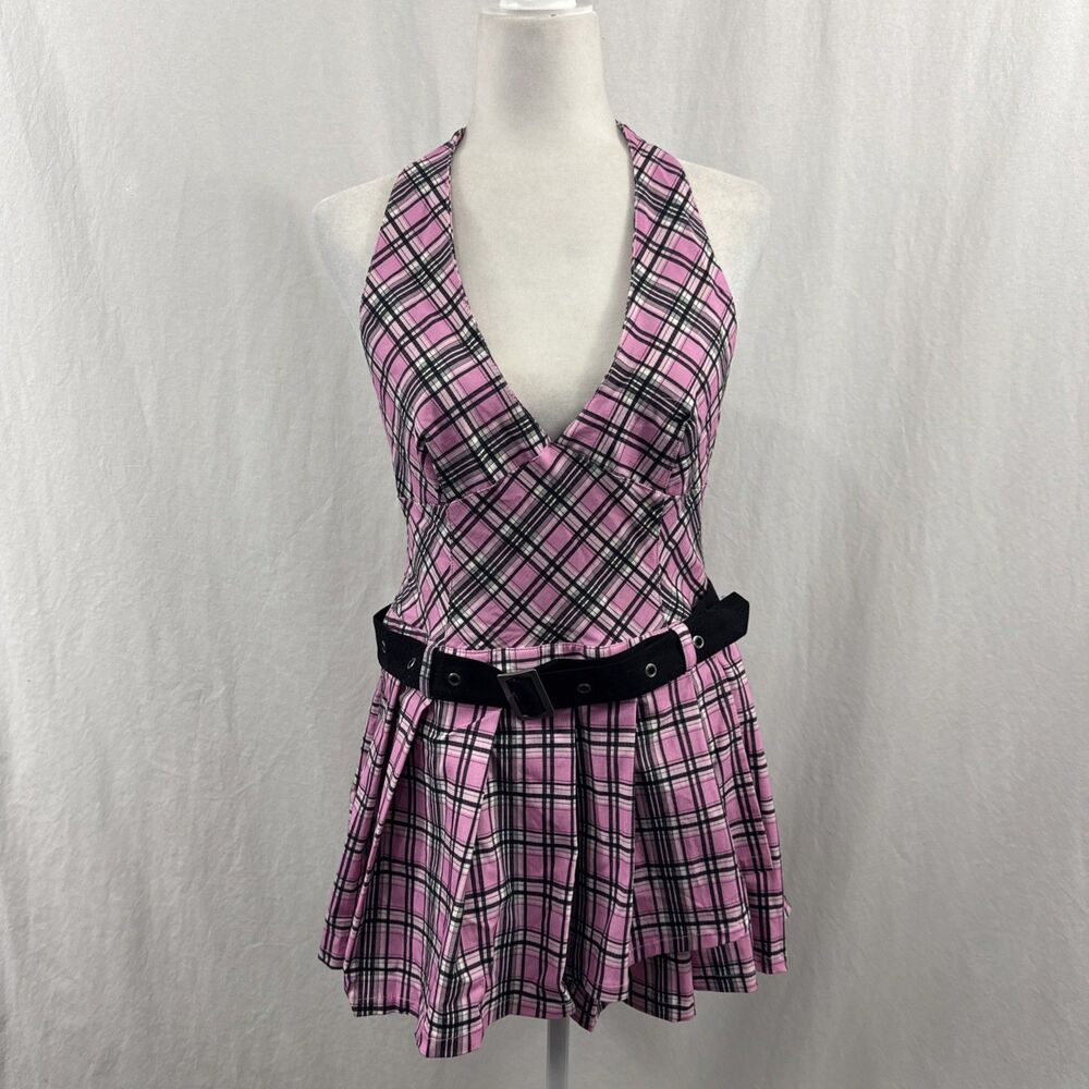 Sugar Thrills Dolls Kill The Write Place Pink Plaid Halter Dress Womens Sz XL